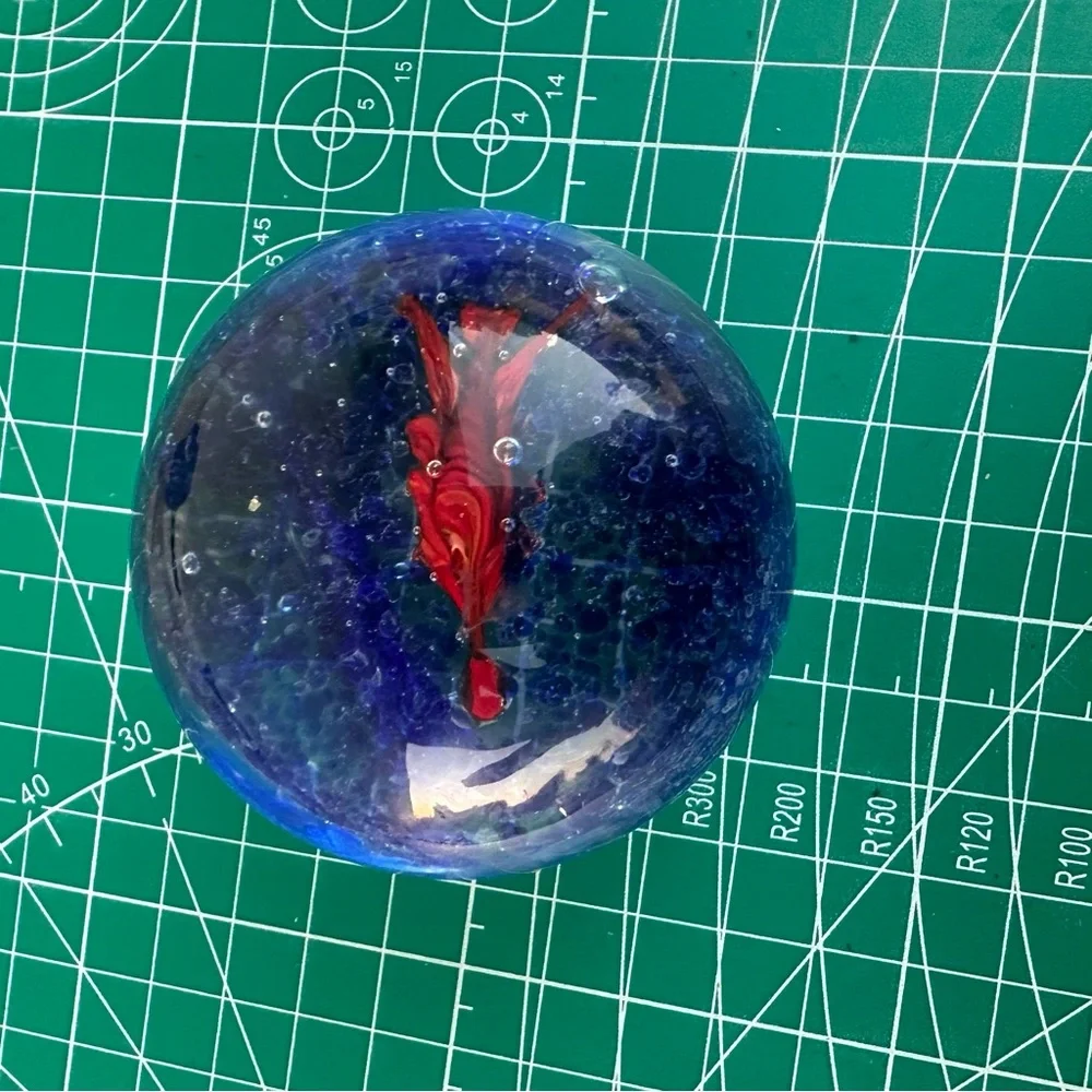 Blue and Orange Glass FishHand-Blown Art Glass Paperweight
